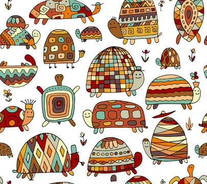Funny turtles collection, seamless pattern for your design