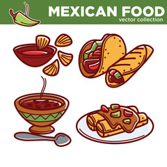 Mexican food vector collection with spicy dishes set