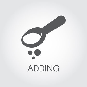 Teaspoon or tablespoon with abstract ingredient. Adding product for preparing food. Graphic concept image. Icon drawing in flat style. Vector illustration on a gray background