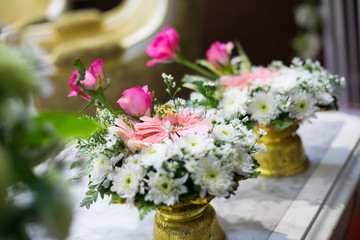 Wedding Ceremony Thailand ,Thai flower garland on a pedestal tray,auspicious ceremony