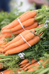 Organic locally grown carrots piled high at a California Farmer's Market in the Autumn