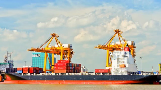 Working at Bangkok shipyard time lapse for logistic import export global business concept, High Definition 1920x1080 format.