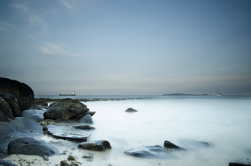 Beautiful sea view and clear waves on Phuket Island in Thailand.