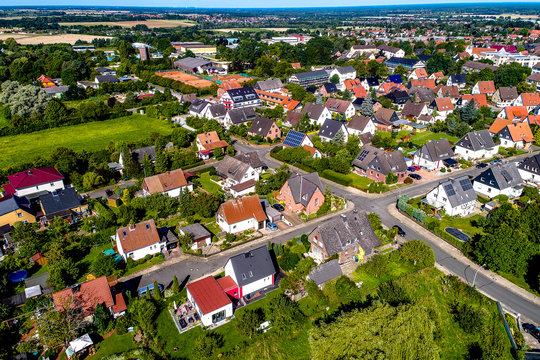 German suburb, aerial photo with th drone