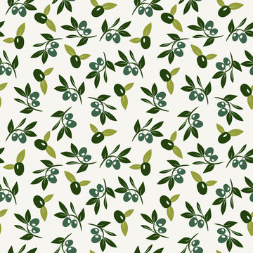 Vector Olive and branch seamless background.