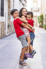 Three friends playing