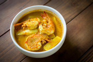 Kaeng Luang , Yellow Curry with Shrimp and Coconut Shoots - Southern Thai Traditional Food
