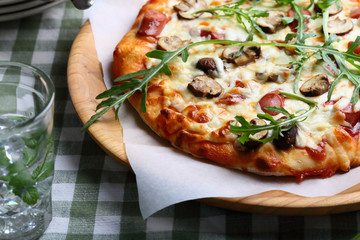 sausages pizza with mushrooms