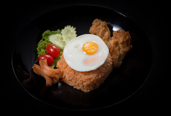 American Fried Rice Food on Black Background