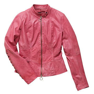 Tailored Pink Leather Female Jacket On White