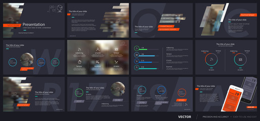 Presentation templates elements on a black background. Vector infographics. Use in Presentation, flyer and leaflet, corporate report, marketing, advertising, annual report, banner. - obrazy, fototapety, plakaty