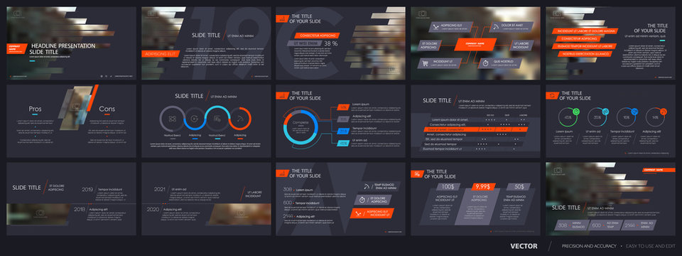 Presentation templates elements on a black background. Vector infographics. Use in Presentation, flyer and leaflet, corporate report, marketing, advertising, annual report, banner.