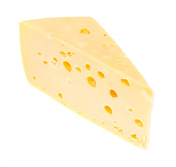 Piece of hard cheese on white background