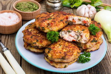 Vegetable pancakes with chicken meat