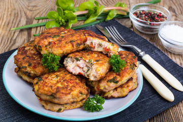 Vegetable pancakes with chicken meat