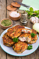 Vegetable pancakes with chicken meat