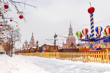 Red square at Christmas in Moscow