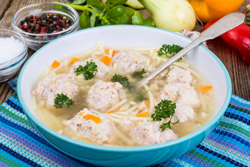 Wooden table, served for dinner