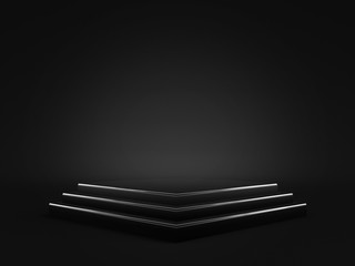 Black background with a pedestal, 3d illustration, 3d rendering.