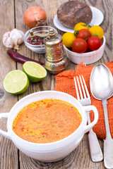 Vegetarian spicy vegetable soup with spices