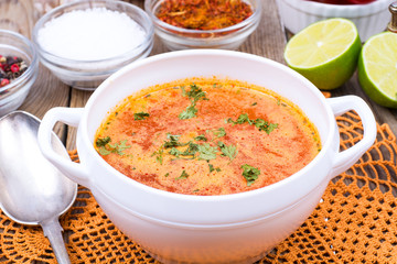 Vegetarian spicy vegetable soup with spices