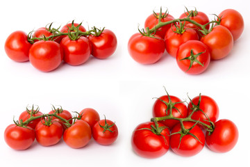 Fresh red tomatoes collage isolated on white background