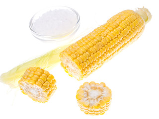 Raw peeled corn cob
