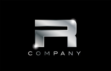 R silver metal letter company design logo