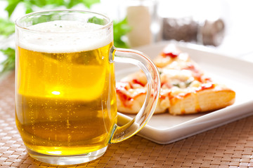 Pizza with beer