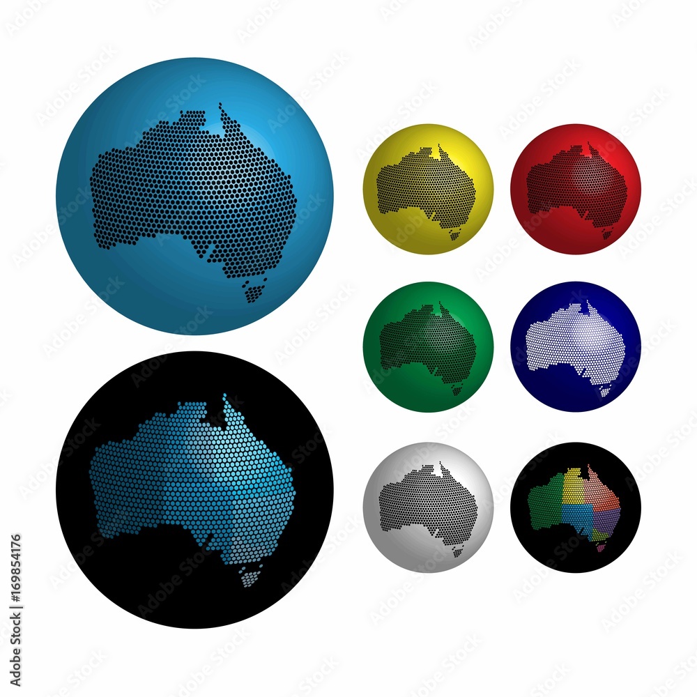 Poster australia icons on earth globe design concept.vector globe icon. vector illustration dotted style.