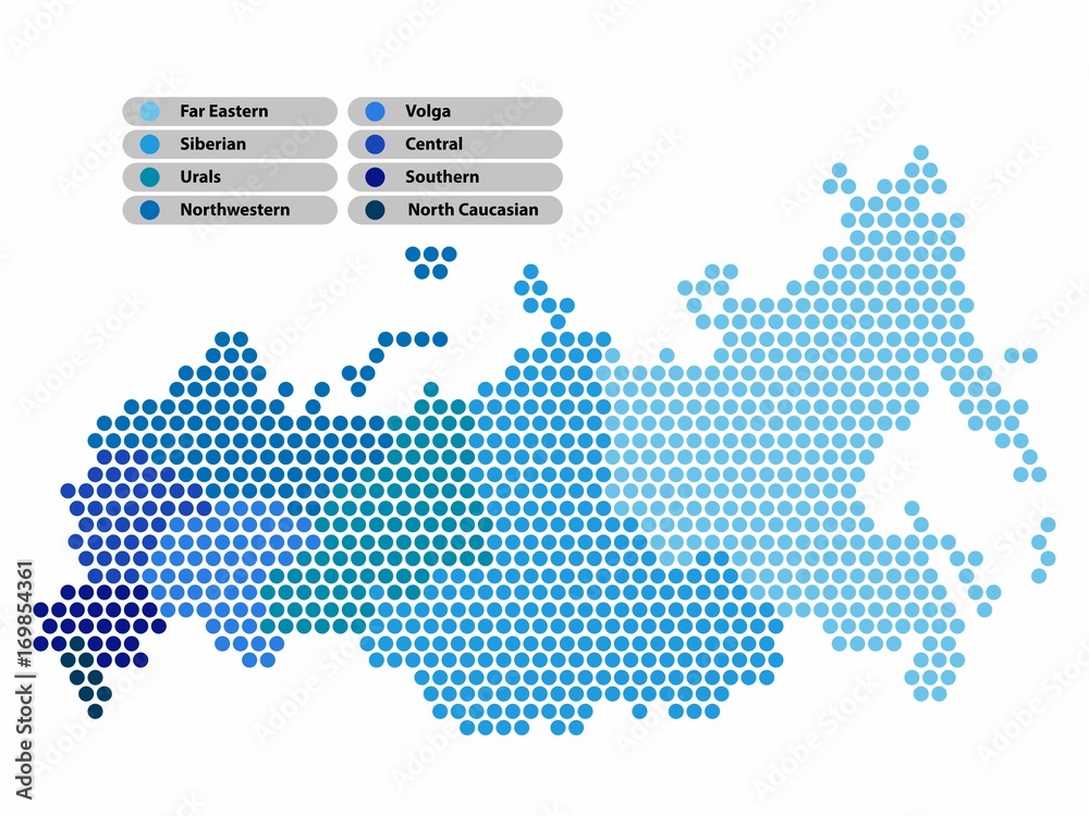 Poster russia map of circle shape with the provinces colored in bright colors on white background. vector i