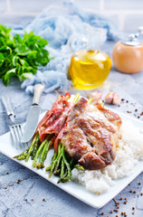 rice with asparagus and meat