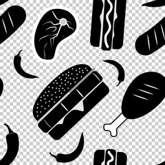 seamless american fast food monochrome pattern. Vector illustration.