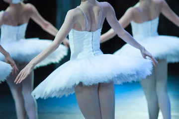 dream, dance, dramatic art cocnept. few young and graceful ballerinas in white dress like in...