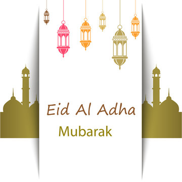 Islamic Festival of Sacrifice, Eid Al Adha Mubarak Greeting Card. Vector background