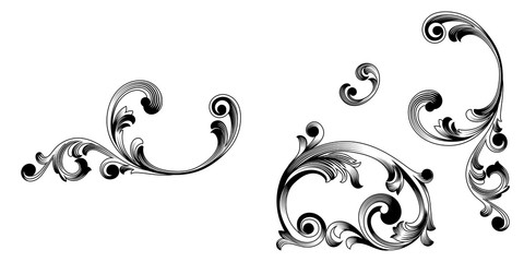 Set of vintage baroque ornament, corner. Retro pattern antique style acanthus. Decorative design element filigree calligraphy vector. - stock vector