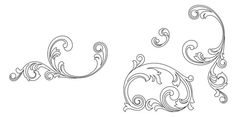 Set of vintage baroque ornament, corner. Retro pattern antique style acanthus. Decorative design element filigree calligraphy vector. - stock vector