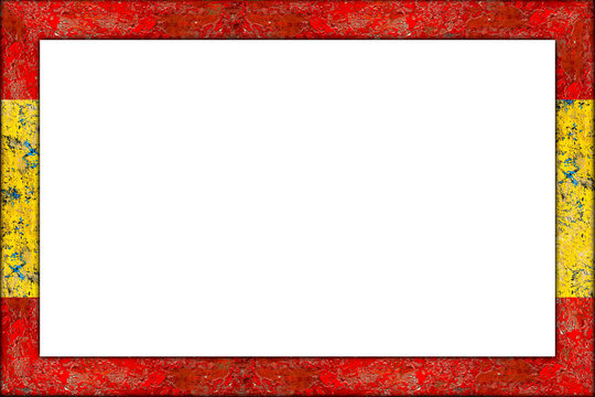 empty picture or blackboard wooden frame in spain spanish flag design isolated on white background / Bilderrahmen Rahmen Spanien flagge holz