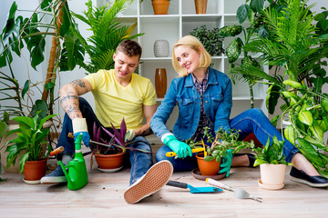 Couple gardening together