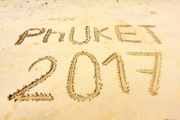 Phuket 2017 written in the sand