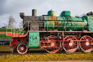 Old vintage steam locomotive from XX century Russian empire and USSR