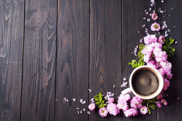 Floral frame with coffee cup
