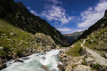Gadmertal valley near Gadmen and Susten glacier and Trift glacier in Switzerland