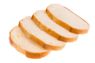 Sliced pieces of white bread isolated on white background
