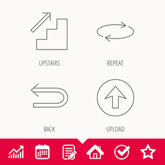 Arrows icons. Upload, repeat linear signs.