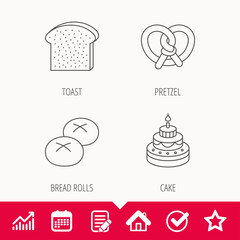 Cake, pretzel and bread rolls icons.