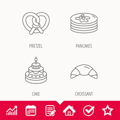 Croissant, pretzel and pancakes icons.
