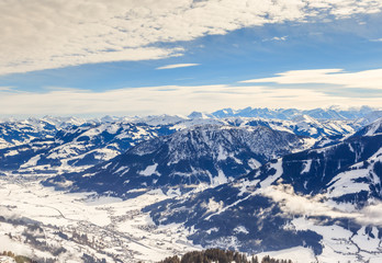 View from  the top of the mountain Hohe Salve. Ski resort  Soll, Brixen im Thalef. Tyrol, Austria