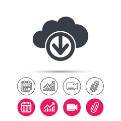 Download from cloud icon. Data storage sign.