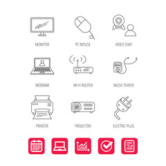 Printer, wi-fi router and projector icons.